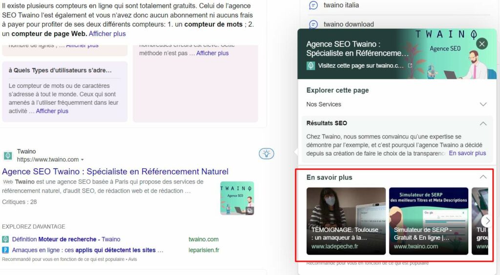 Sections extensibles de Bing Search