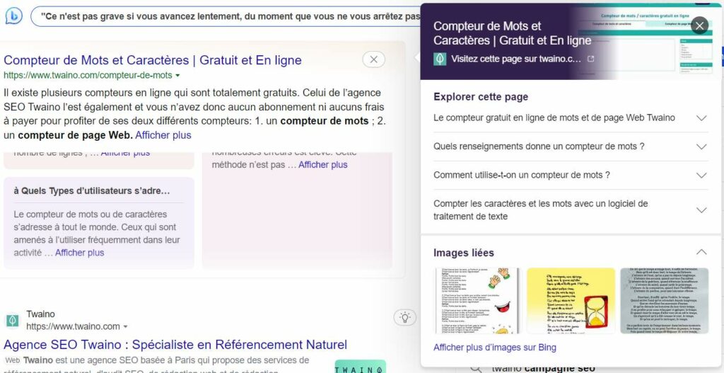 Sections extensibles de Bing Search